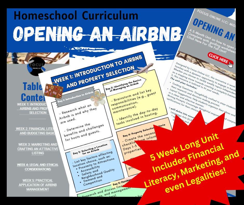 Opening An Airbnb: Middle School Homeschool Unit Plan